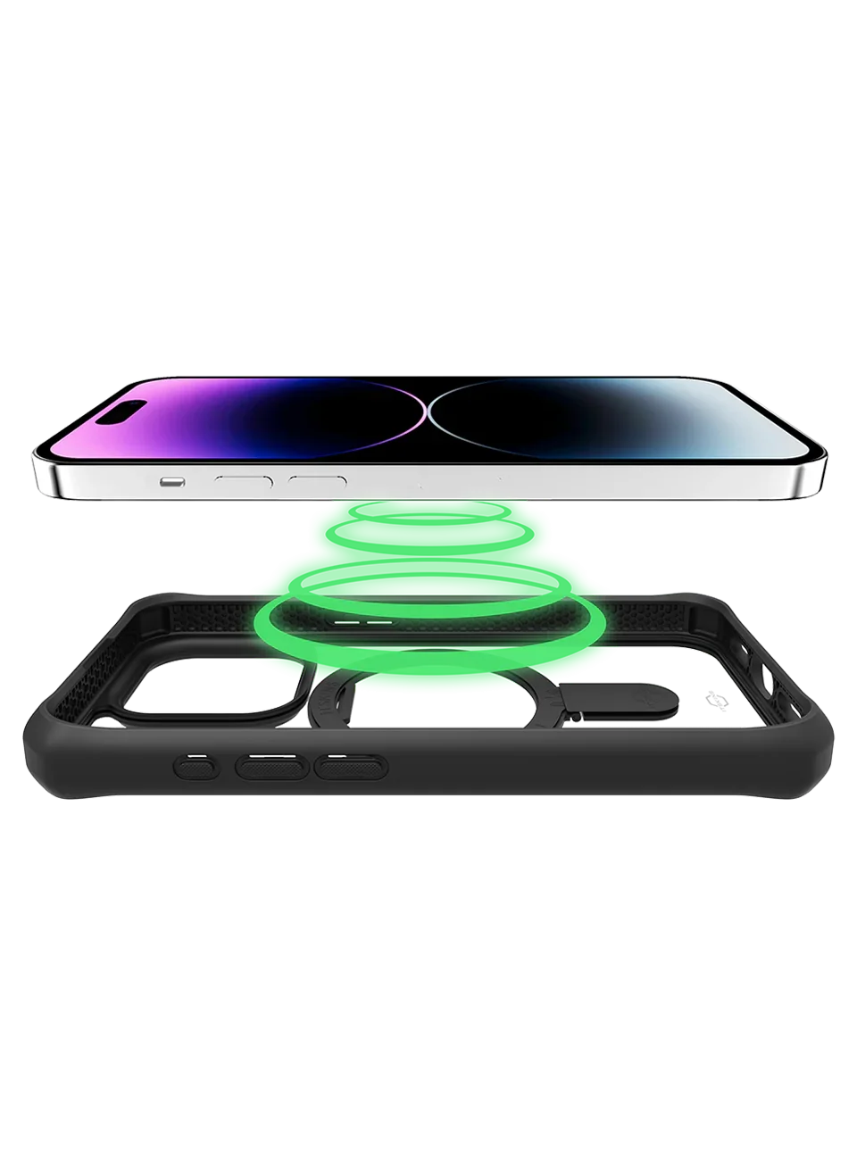Itskins Hybrid Stand iPhone 15 Pro Magsafe Case - Black And Transparent - Tashqila Itskins Hybrid Stand iPhone 15 Pro Magsafe Case - Black And Transparent - Tashqila